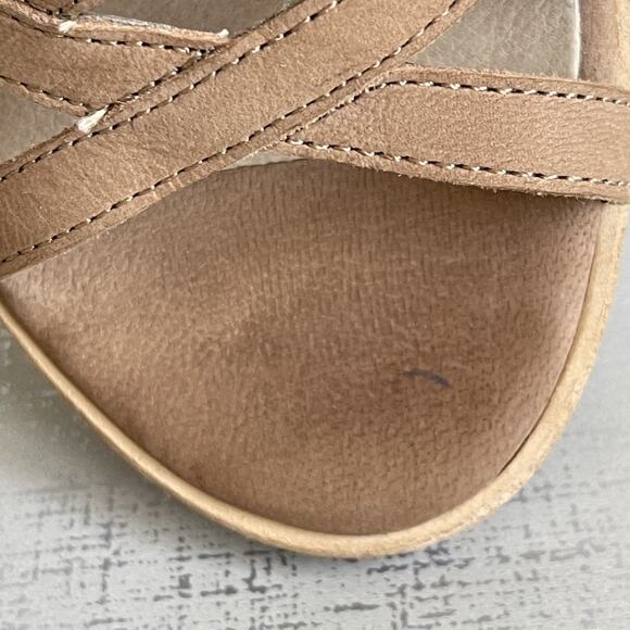 Eileen Fisher Fara Suede Leather Caged Sandals Block Heel Size 7.5 M Beige Tan - Picture 13 of 13